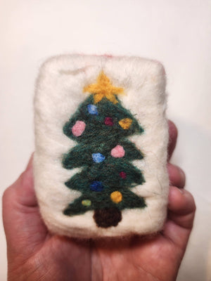 Handmade felted soap bar, Christmas tree design
