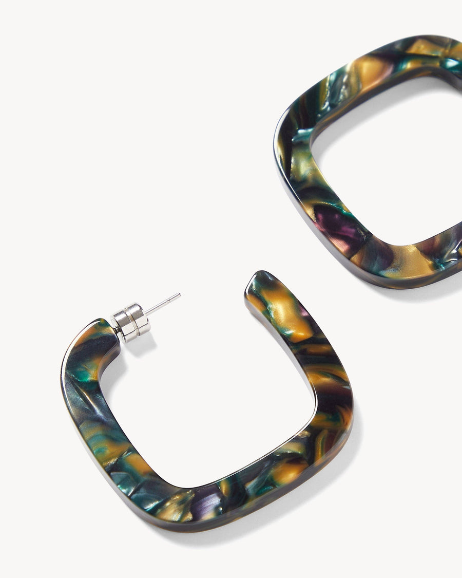 Midi Square Hoops in Green Tortoise