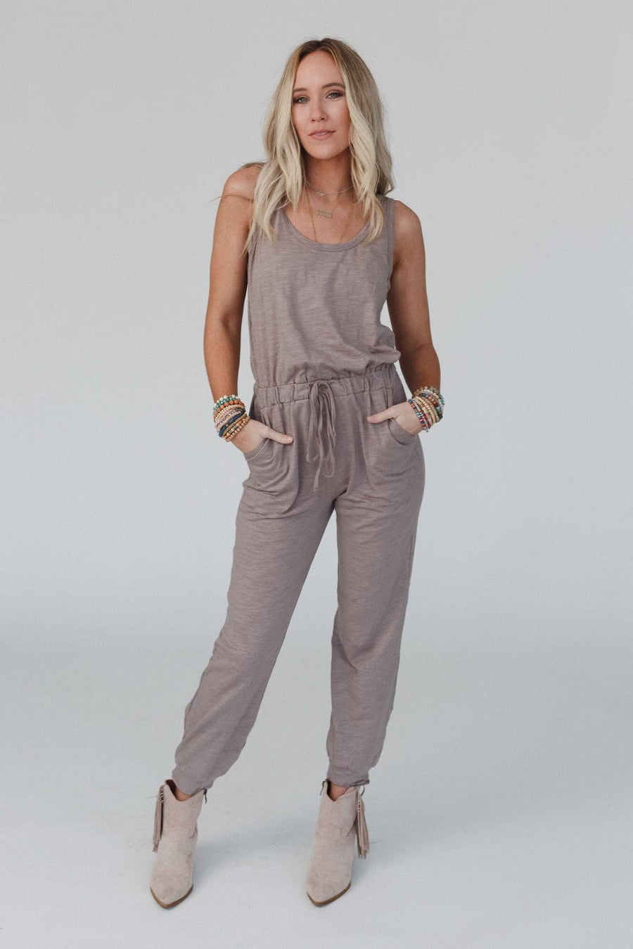 Set to Go Textured Jumpsuit And Cardigan Set - Mocha