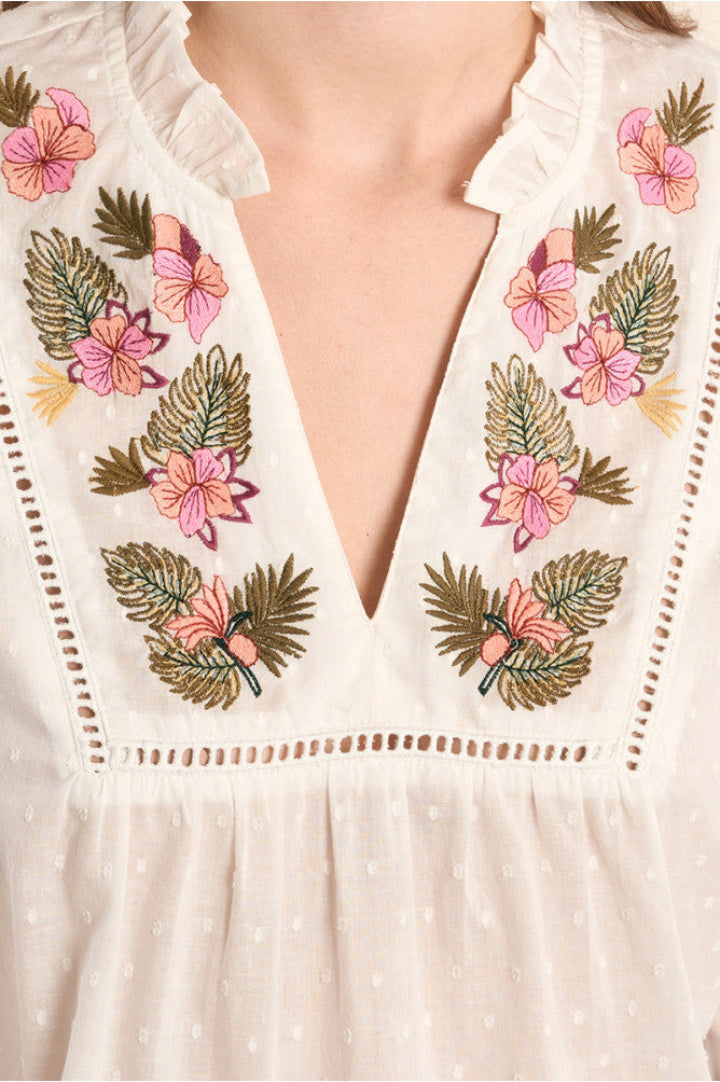 Molly Bracken Woven Blouse Floral Embroidery