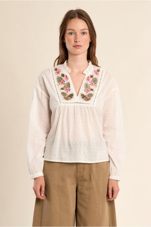 Molly Bracken Woven Blouse Floral Embroidery