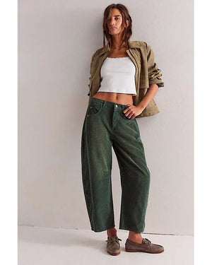 Free People "Good Luck" Midrise Barrel Cord Green