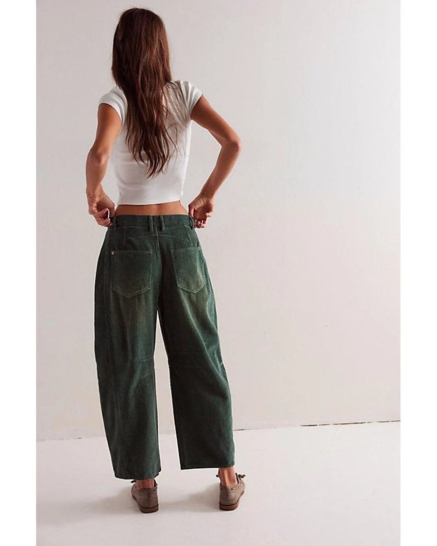 Free People "Good Luck" Midrise Barrel Cord Green