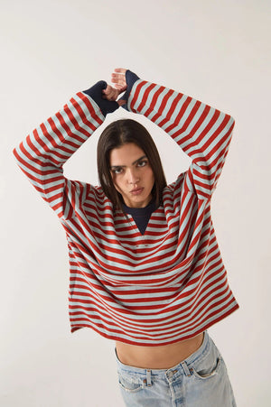 Brixton Retro Long Sleeve Crew Sea Grass/Rust