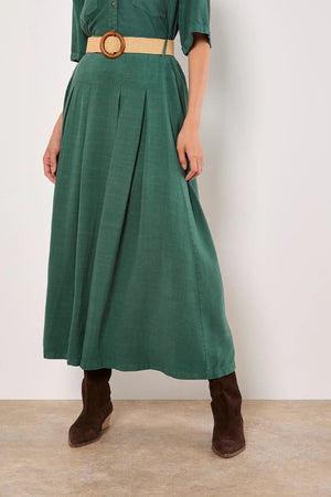 Apricot Boho Belted Midi Skirt Green