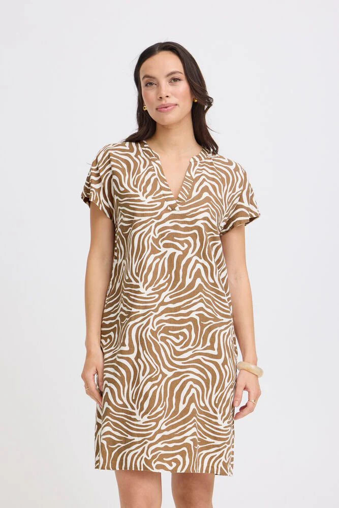 B Young BYFalakka V Neck Dress Light Woven Woodsmoke Animal