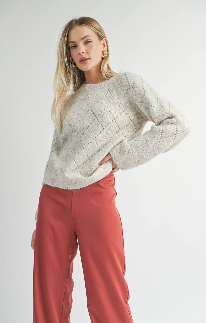 Sage the Label Irisha Diamond Pointelle Sweater Oatmeal