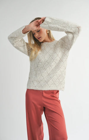 Sage the Label Irisha Diamond Pointelle Sweater Oatmeal