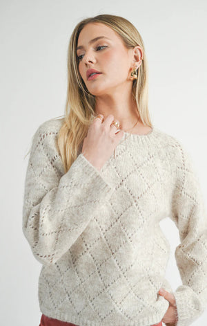 Sage the Label Irisha Diamond Pointelle Sweater Oatmeal