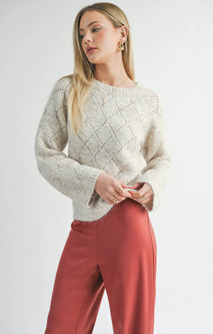 Sage the Label Irisha Diamond Pointelle Sweater Oatmeal