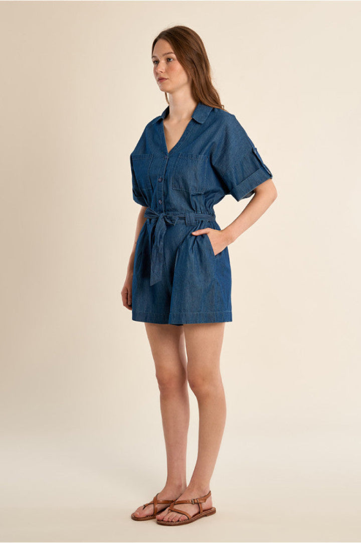 Molly Bracken Woven Playsuit Dark Blue