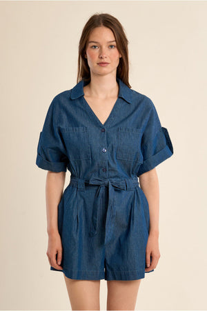 Molly Bracken Woven Playsuit Dark Blue