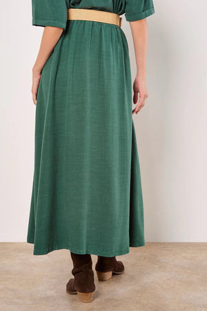Apricot Boho Belted Midi Skirt Green
