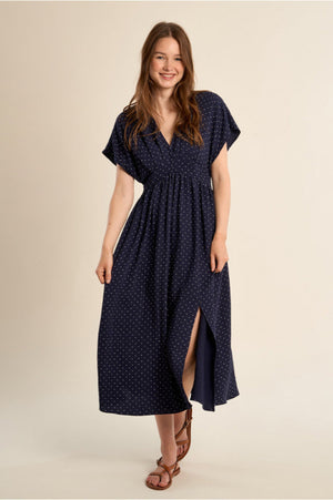 Molly Bracken Woven Dress Polka Dot Navy Blue