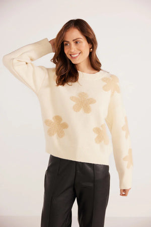 Mink Pink Daisy Fluffy Knit Jumper Cream