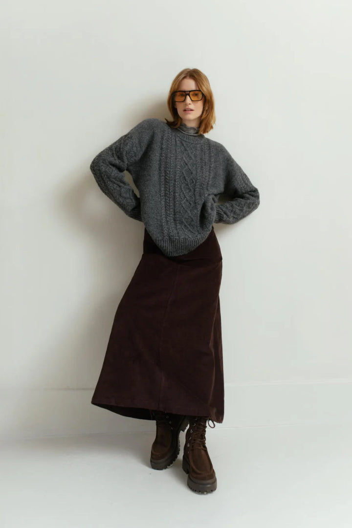 Paper Label Rayna Cable Sweater Dark Stone Mix