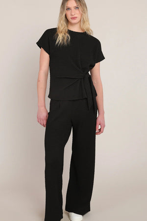 Room 34 Textured Wide Leg Pant Black