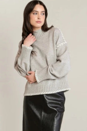Room 34 Stitch Turtleneck Sweater Light Grey Melange