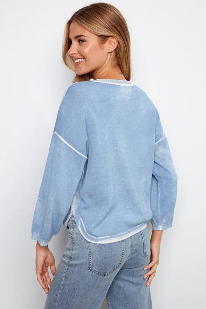 Charlie B Reversed Print 3/4 Sleeve Sweater