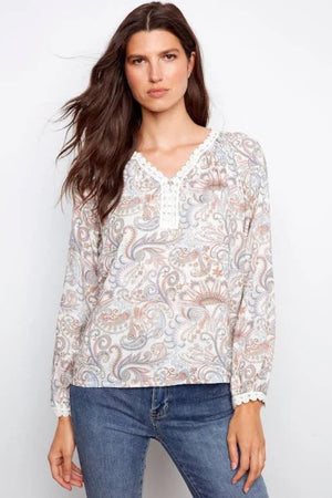 Charlie B Printed Raglan Long Sleeve Blouse Chintz