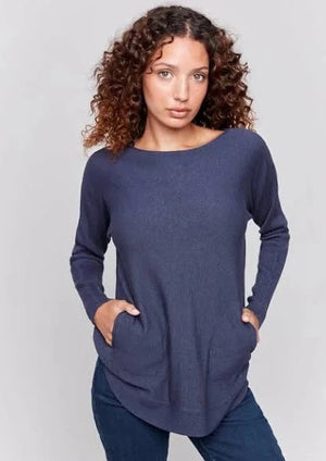 Charlie B Plushy Knit Crew Neck Sweater Denim