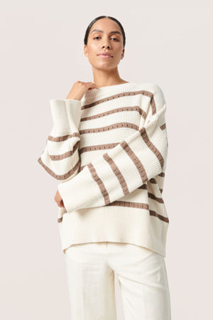 Soaked In Luxury Ravalina Stripe Pullover White and Walnut