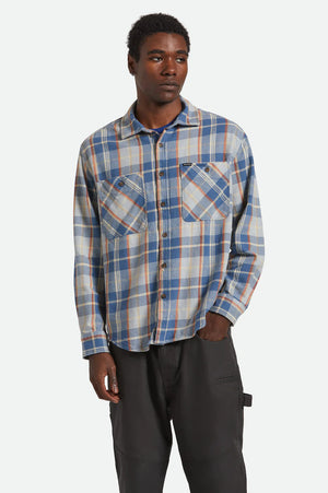 Brixton Bowery Vintage Wash Flannel Blue/Soft Blue/Orange