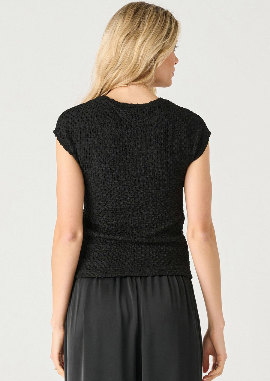 Black Tape Drop Shoulder Textured Top Black