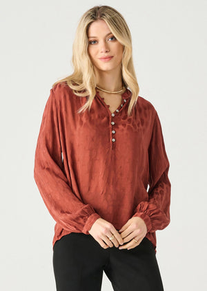 Black Tape Half Placket Jacquard Blouse Copper