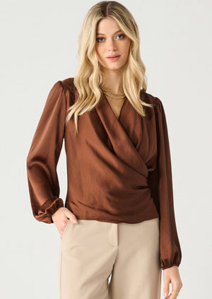 Black Tape Soft Wrap Blouse Cognac