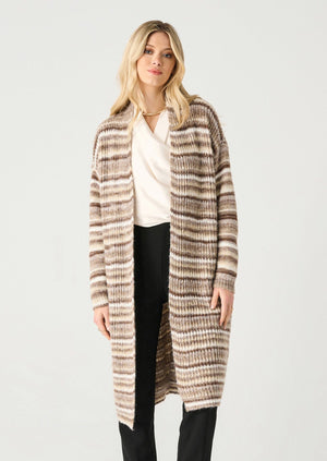 Black Tape Textured Striped Open Cardigan Brown/Cream Stripe