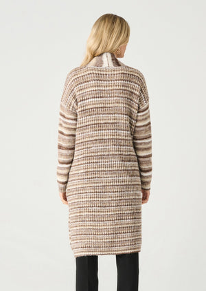 Black Tape Textured Striped Open Cardigan Brown/Cream Stripe