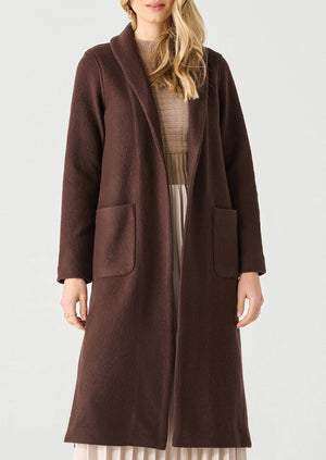 Black Tape Shawl Collar Open Jacket Chocolate