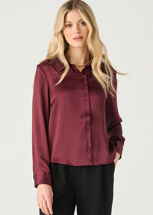 Black Tape Flowy Satin Blouse Burgundy