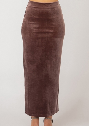 Black Tape Pull On Velvet Maxi Skirt Chestnut