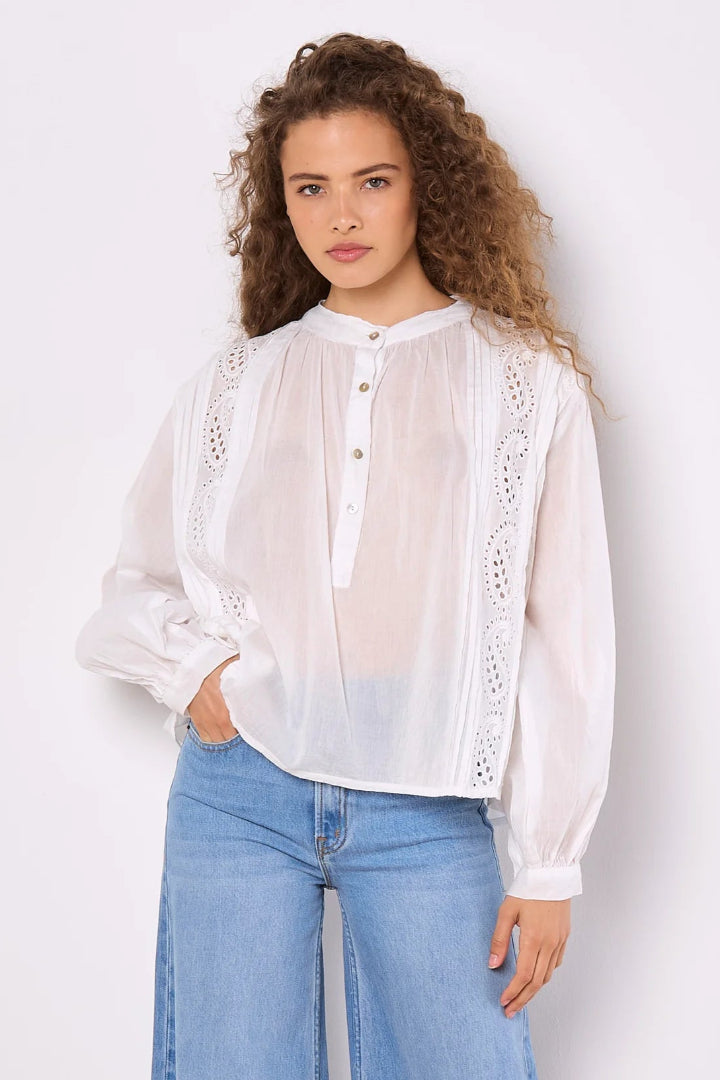 Apricot Broderie Pleat/Lace Oversized Blouse White