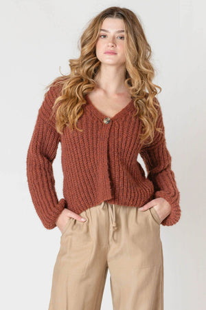 Room 34 Single Button Cardigan Cinnamon Melange