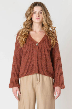 Room 34 Single Button Cardigan Cinnamon Melange