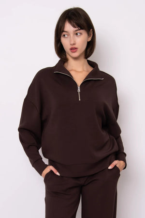 RD Style Seanni Soft Knit LS Half Zip Pullover Brown