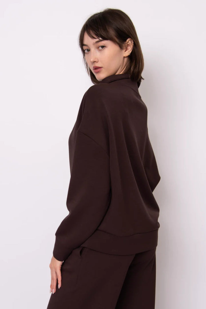 RD Style Seanni Soft Knit LS Half Zip Pullover Brown