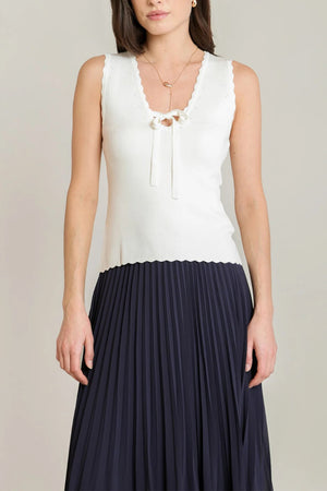 Black Tape Scalloped Knit Top Cream