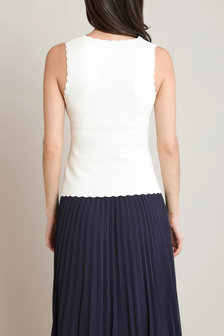 Black Tape Scalloped Knit Top Cream