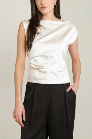 Black Tape Draped Satin Top White