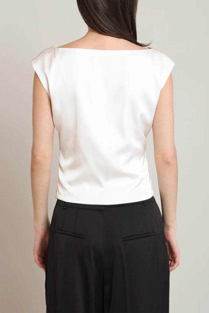 Black Tape Draped Satin Top White