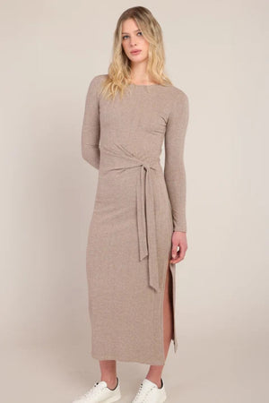 Room 34 Knot Waist Long Dress Light Heather Brown
