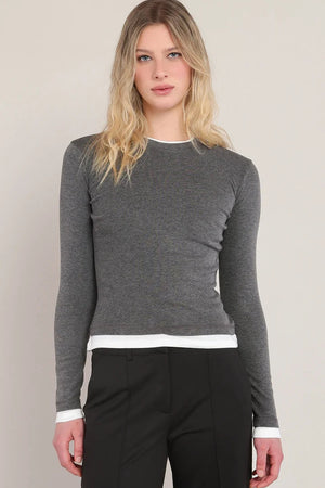 Room 34 Layered Look Top Charcoal Heather
