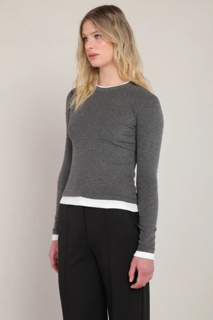 Room 34 Layered Look Top Charcoal Heather