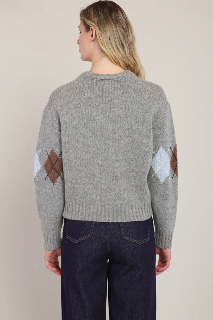 Room 34 Argyle Sweater Medium Grey Mix