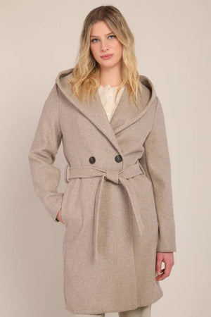 Room 34 Belted Hooded Coat Stone