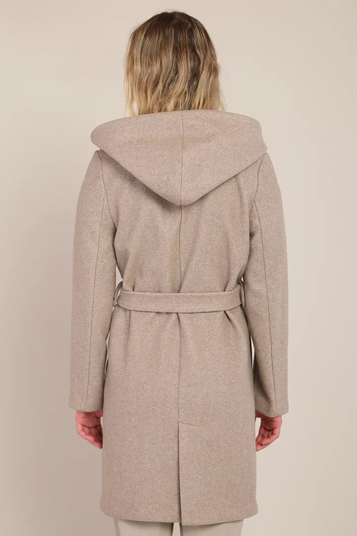 Room 34 Belted Hooded Coat Stone
